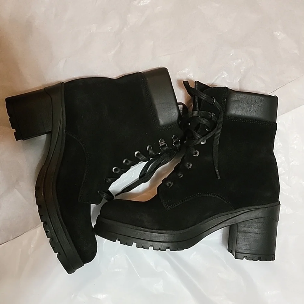 La Canadienne Perrey Waterproof Boot Black Suede Leather Platform Lug Sole sz 8